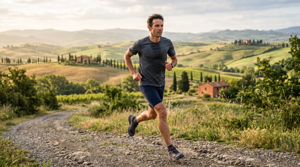 Uomo attivo in corsa all'aperto