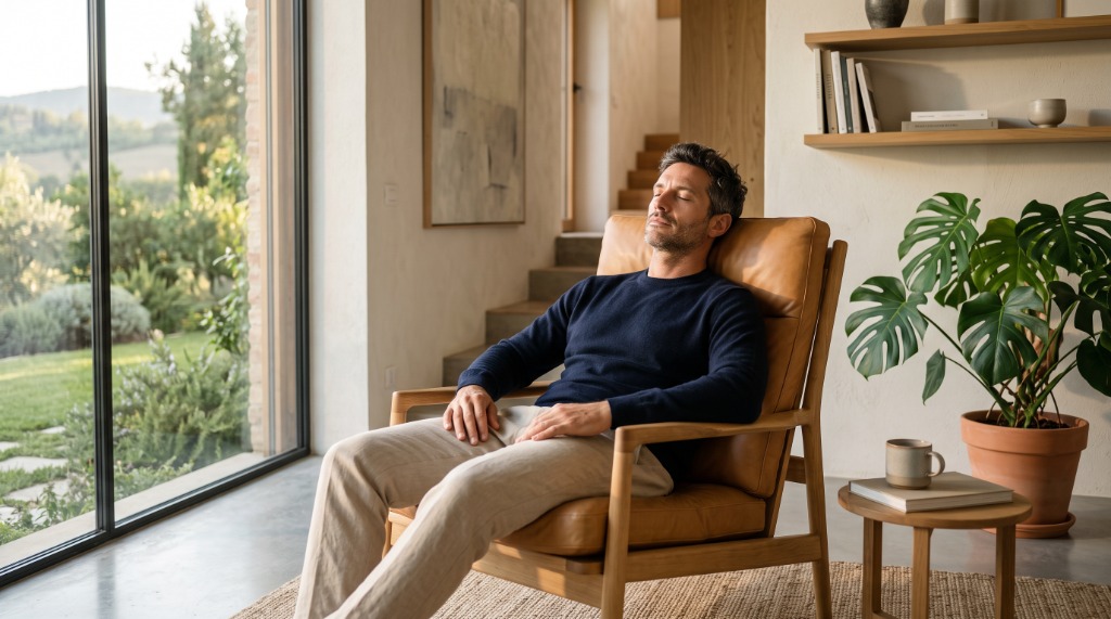 Uomo in momento di riposo e relax a casa